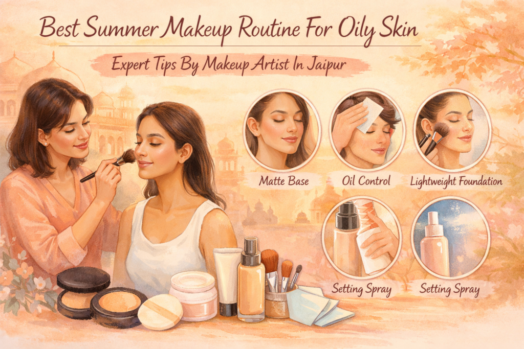 Best Bridal Makeup Artist in Jaipur guide showing professional makeup application for brides