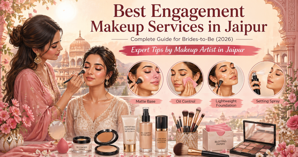 Best Engagement Makeup Services in Jaipur with professional makeup artist creating bridal engagement look
