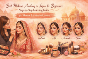 Best makeup academy in Jaipur for beginners step-by-step guide with bridal makeup styles like natural, HD, airbrush and glam