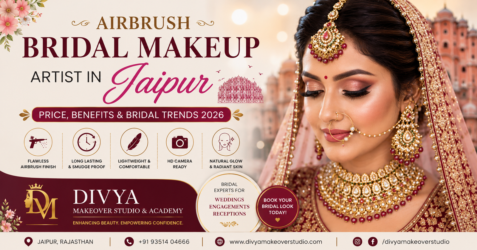 Bridal Makeup Artist in Jaipur offering airbrush bridal makeup for wedding and engagement brides